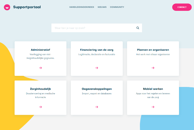 The support portal for the Ons® software. Users can easily find the information they need via menus (‘tiles’) and the search function. This information is also directly accessible from within the software applications.
